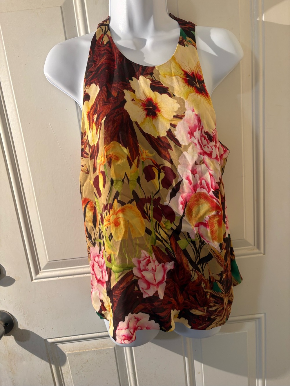 J. Crew SILK Floral Halter Camisole - Yellow, Pink Green & Brown